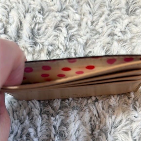 Kate Spade Black Leather Card Holder with Gold Accents polka dot interior - Picture 3 of 3